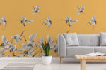 animal bird print diy peel and stick wallpaper yellow