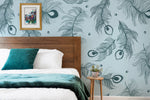 feather animal print diy peel and stick wallpaper blue