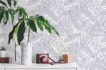 nature leaf plant diy peel and stick wallpaper gray