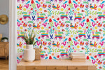 multi colored animal bird abstract peel and stick wallpaper