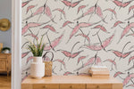 blush  bird animal abstract modern peel and stick wallpaper