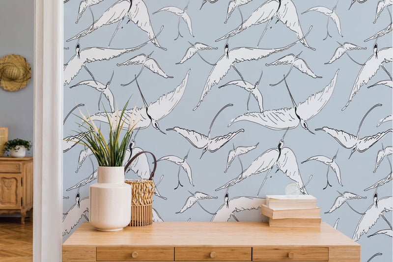 sky blue bird animal abstract modern peel and stick wallpaper