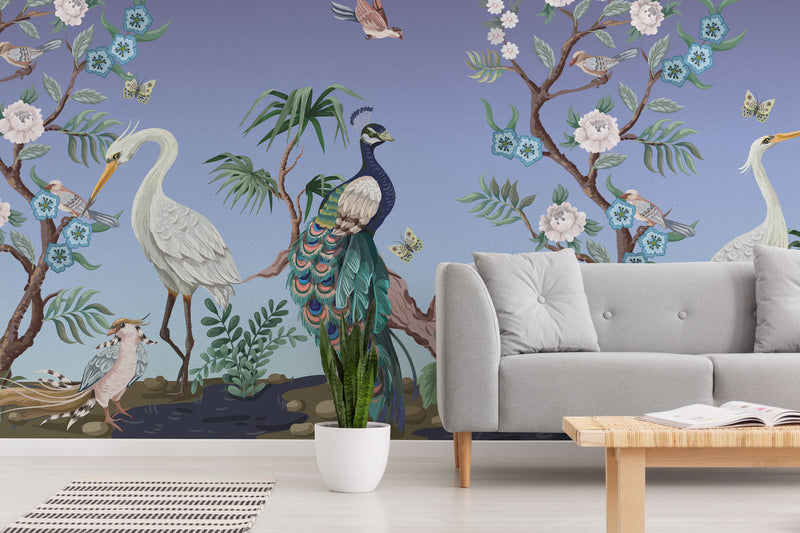 blue peel and stick bird wallpaper animal print