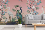 pink peel and stick bird wallpaper 