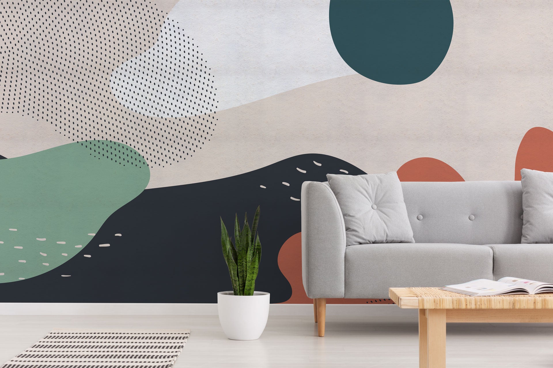 Abstract Wallpaper With Landscape Desert Mountains Sun  Etsy  Boho wall  decor Abstract wallpaper Mural wallpaper
