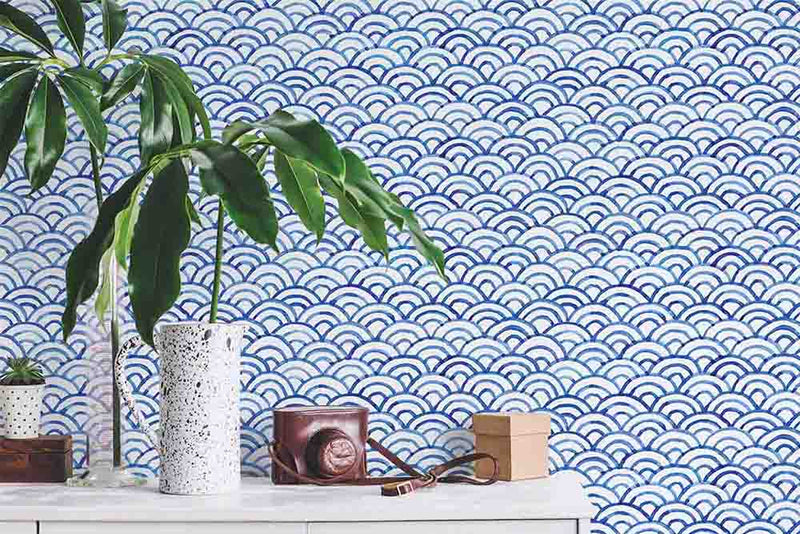blue abstract modern geometric peel and stick wallpaper