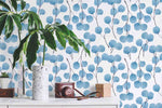 blue modern botanical peel and stick wallpaper